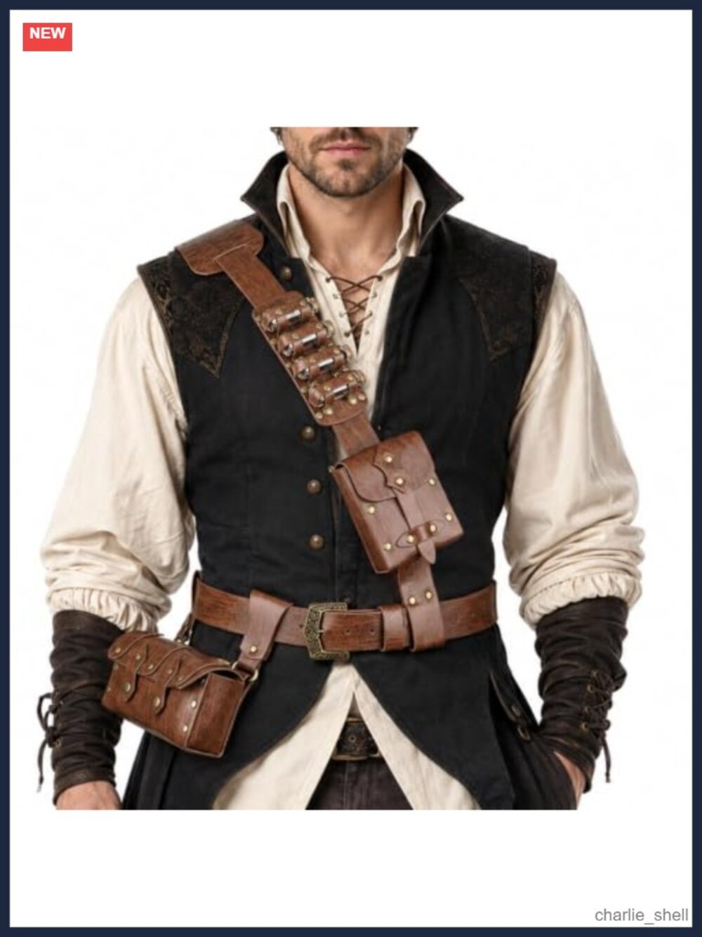 Medieval Baldric Belt Bag Adjustable Faux Leather Cosplay Ren Faire